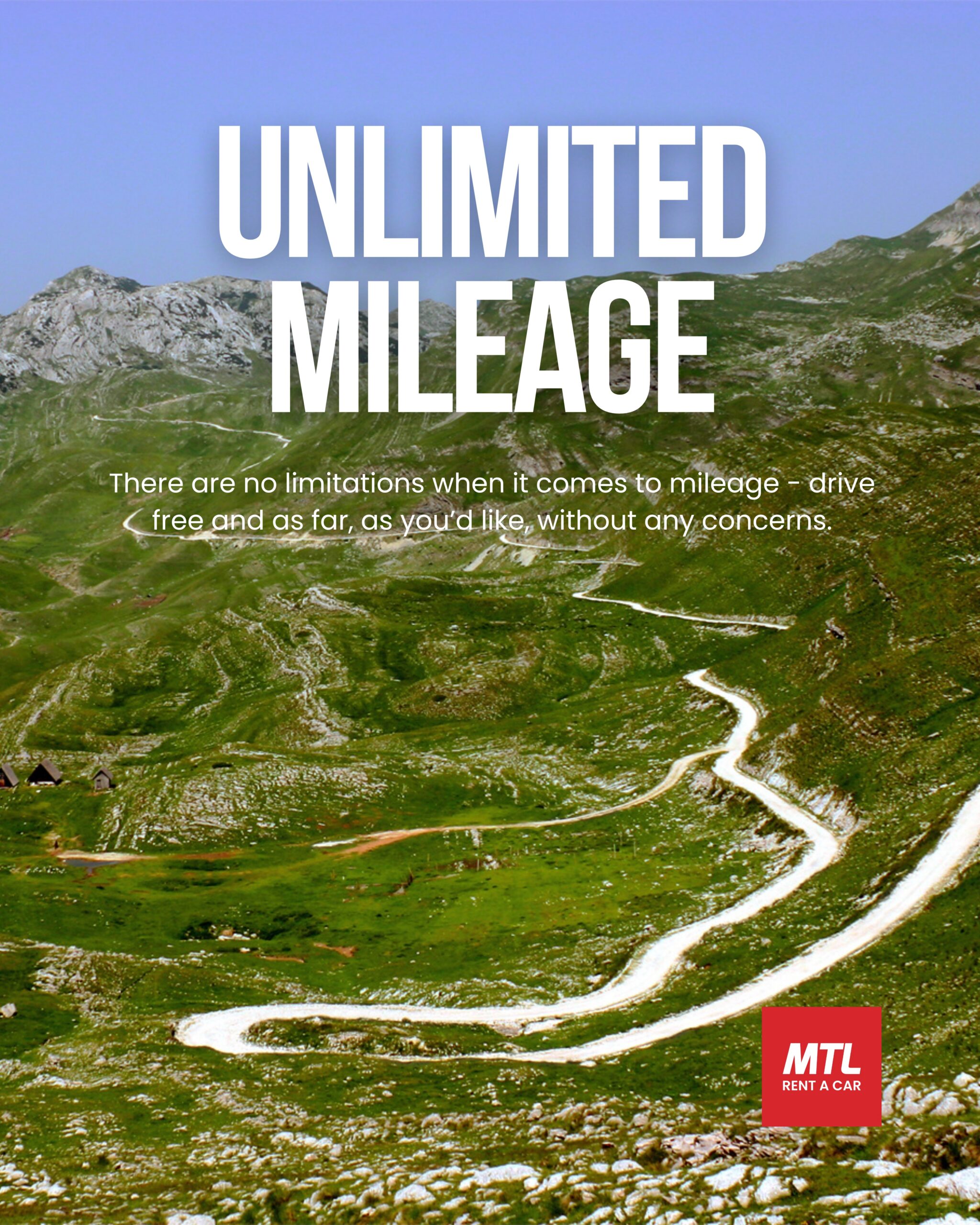 Unlimited mileage promotional banner designed for MTL Rent a Car digital strategy by ConceptHe Agency